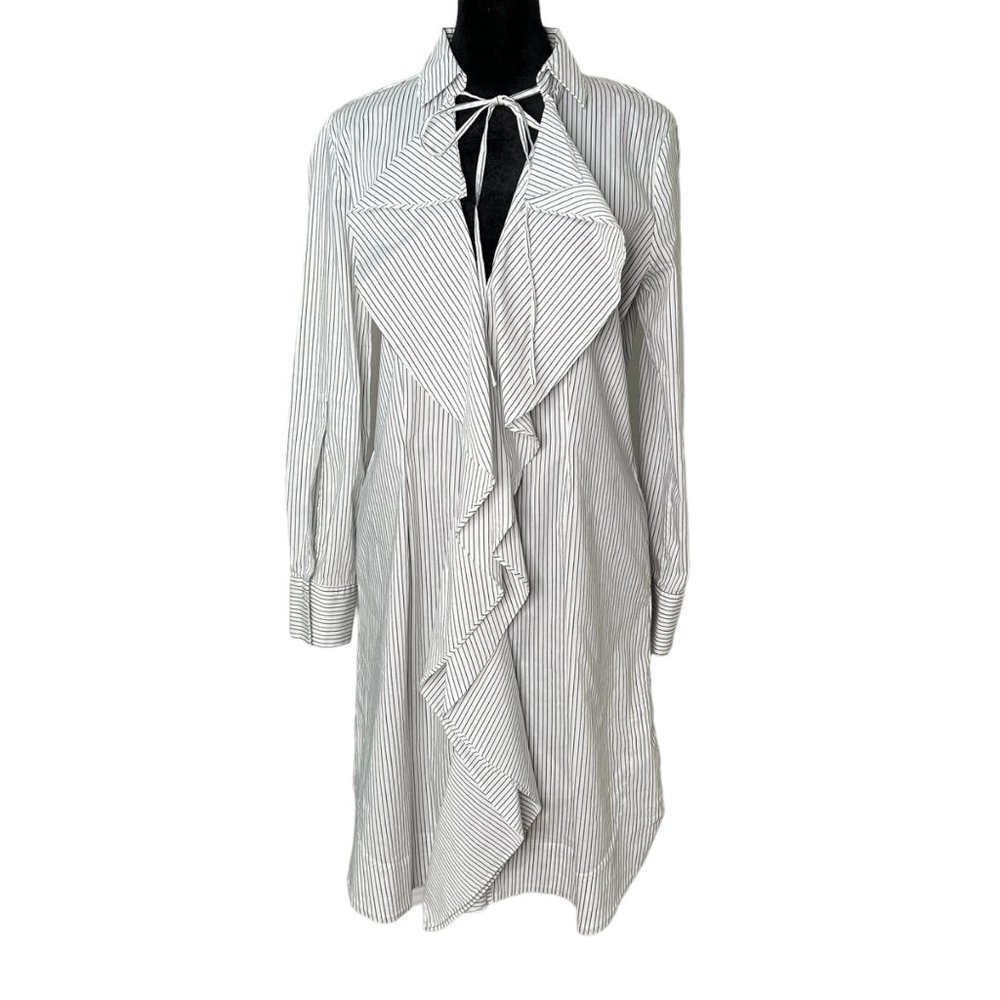 Dorothee Schumacher Size XS 1 Shirt Dress Striped Ruffle Pinstripe Ruffle Front